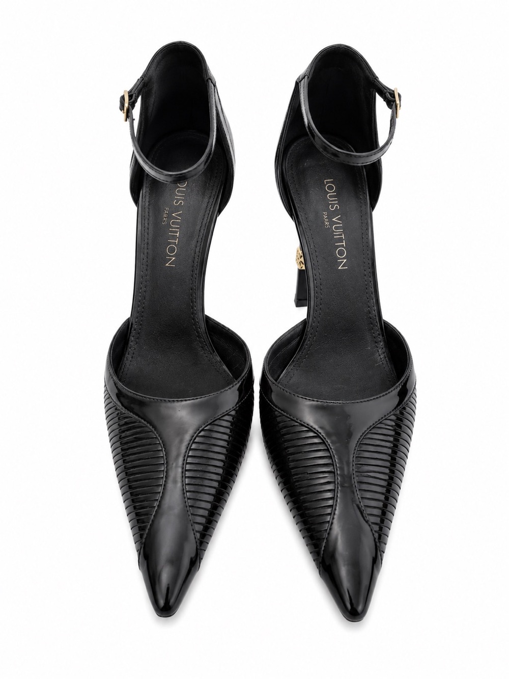Louis Vuitton Black Patent Leather Pointed Toe Ankle Strap Heels EU 41